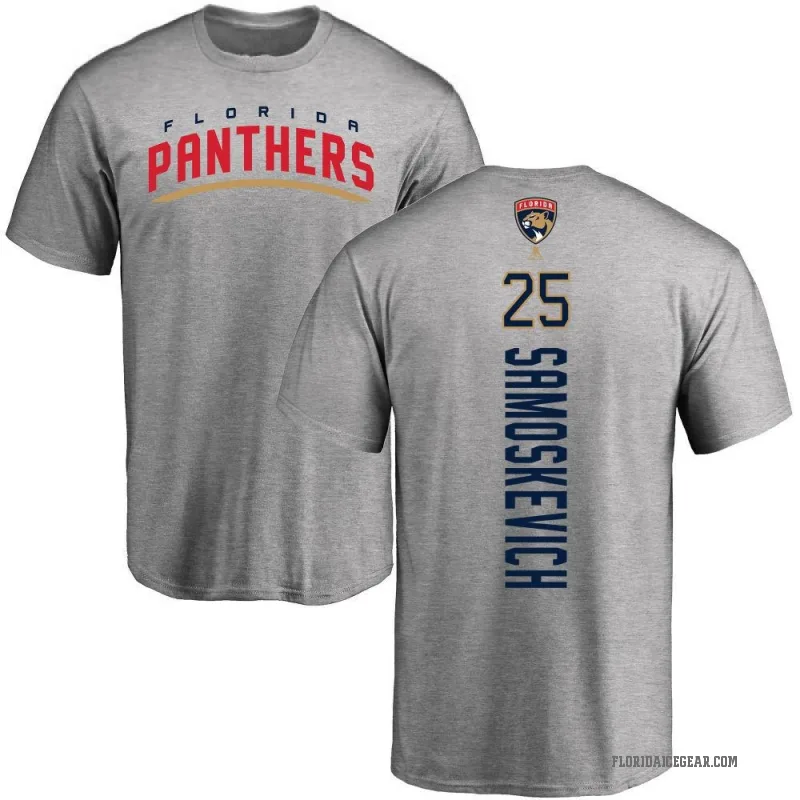 Mackie Samoskevich Men's Ash Florida Panthers Backer T-Shirt -