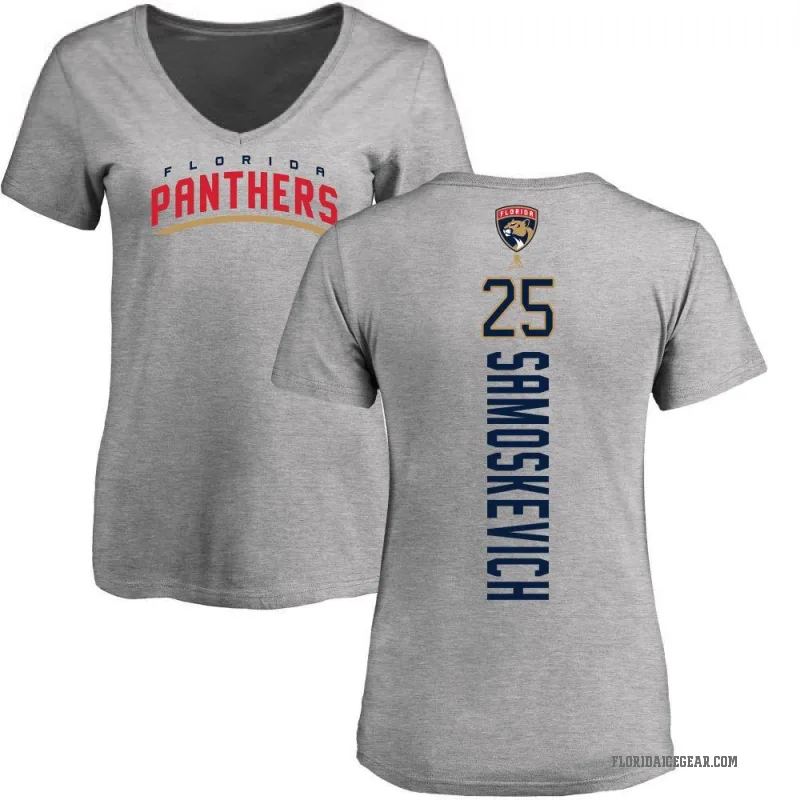 Mackie Samoskevich Women's Ash Florida Panthers Backer T-Shirt -