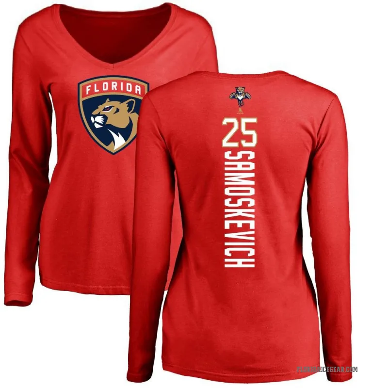 Mackie Samoskevich Women's Red Florida Panthers Backer Long Sleeve T-Shirt -