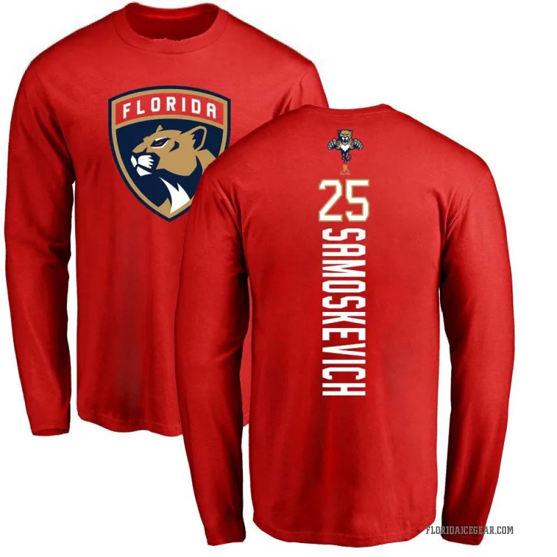 Mackie Samoskevich Youth Red Florida Panthers Backer Long Sleeve T-Shirt -